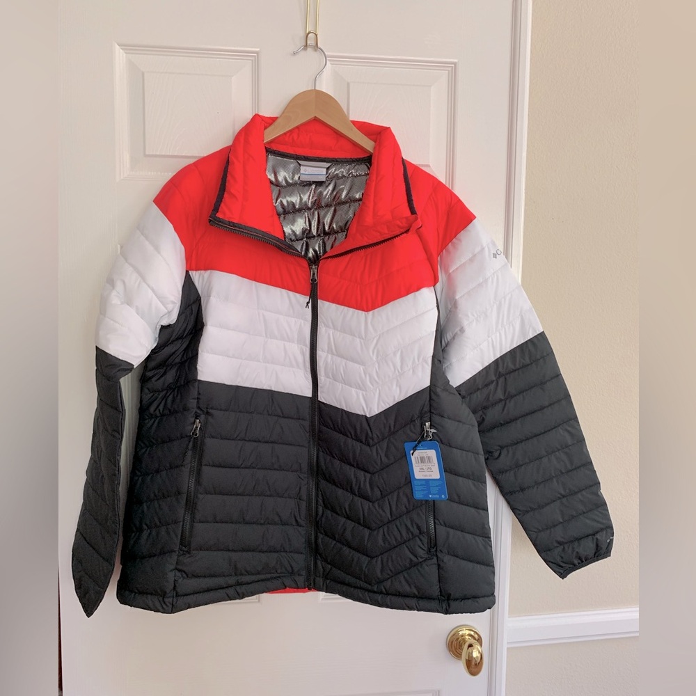 NWT Columbia Puffer Jacket: Red/White/Black 2 Large Internal Pockets Zip XXL